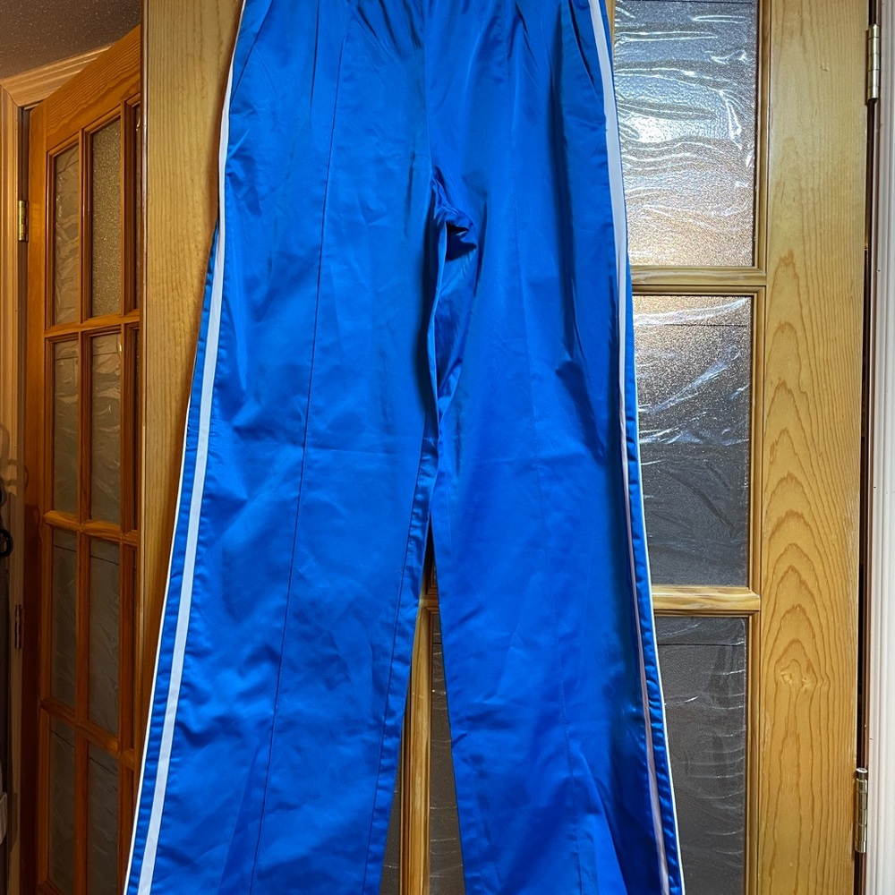 Blue Track Pants with White Stripes